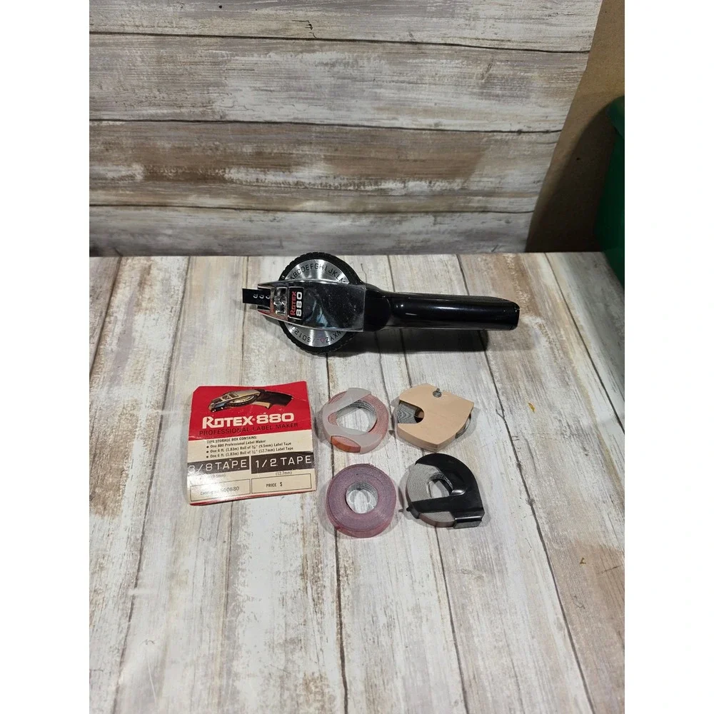 Rotex 880 Professional Label Maker Vintage Handheld Embosser with Tape Rolls